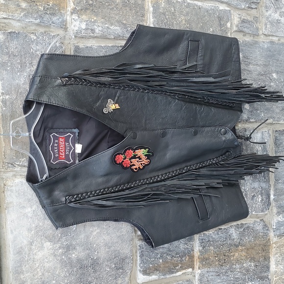 Biker's Leather Stuff Lady Harley Davidson Black Fringe Vest Medium